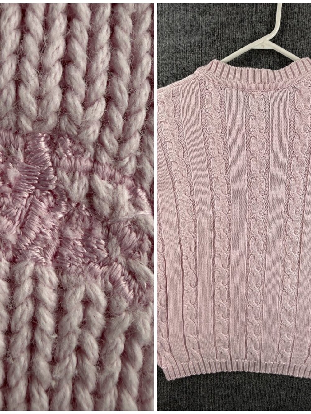 Burberry Cable Knit Pink Medium V-Neck Logo Pullover Sweater Long Sleeve Knit - Picture 15 of 16
